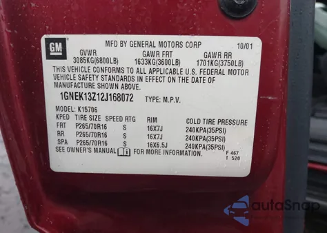 2002 Chevrolet Tahoe Ls z USA, uszkodzony, nr VIN 1GNEK13Z12J168072